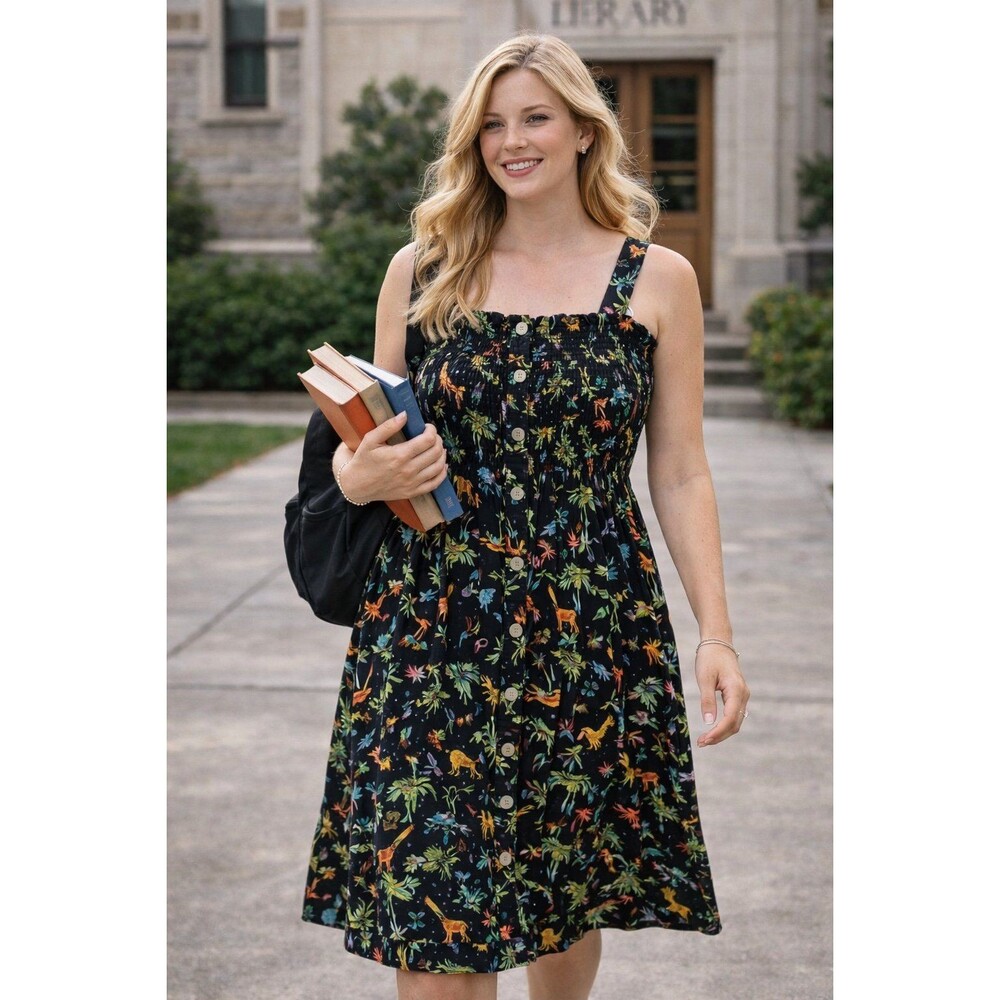 Wonder‎ Nation XXL 18 Jungle Animal Print Smocked Midi Dress Boho